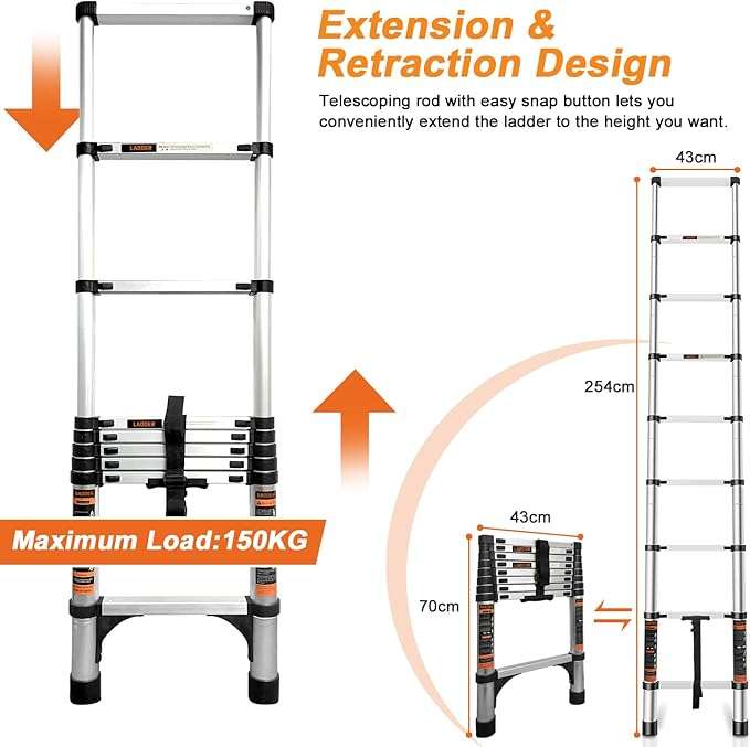 4.7M Telescopic Ladder Aluminum Alloy Foldable Extension Ladder