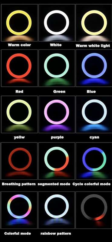14 inch RGB ring light set with telescoping stand and phone holder