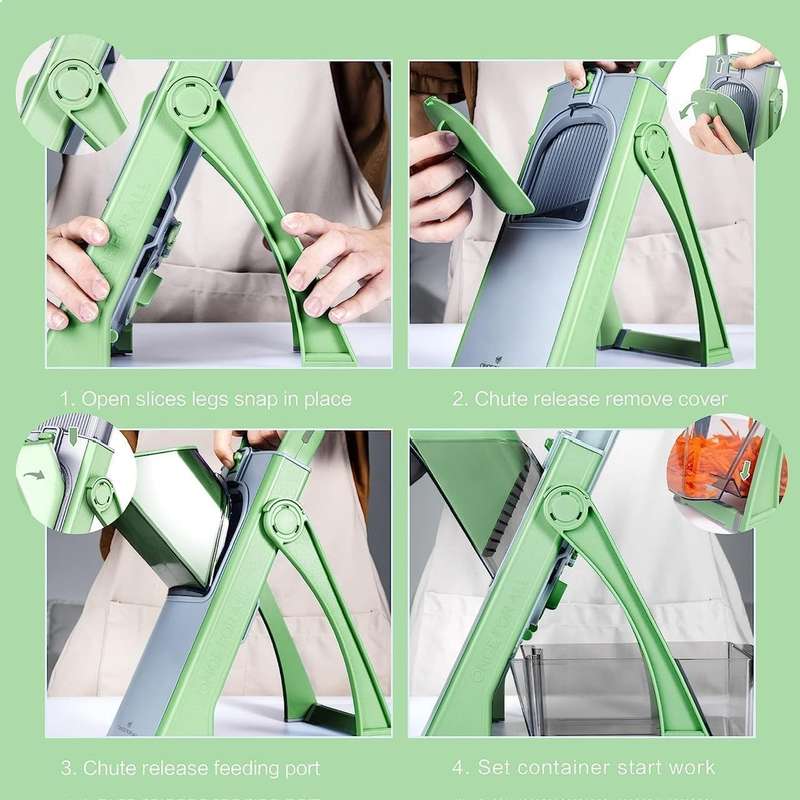 Vegetable Slicer, Multifunctional Veg Chopper with 4 Cutter Modes Adjustable Thicknesses, Slicer, D