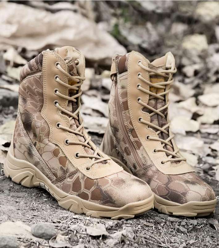 (Hommes) Anti-Slip Safety Breathable Shock-Absorbing Climbing Hiking Tactical Ankle Boots - Khaki