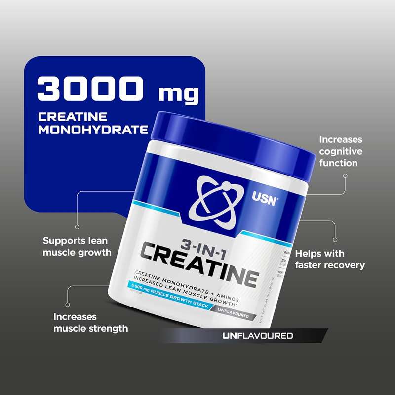 USN BlueLab Peanut Buttercup Flavour Premium Whey Protein Powder 1 Kg PLUS USN 3-in-1 Creatine 200g