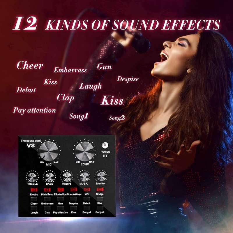 Professional Recording Microphone Soundcard Set M800 Pro Condenser Microphone Kit V8 Sound Card Gold