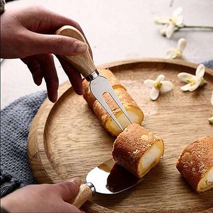 Cheese Knives Set Cutlery for Kitchen with Wooden Handle & Stainless Steel Butter Spatula Fork Spoo