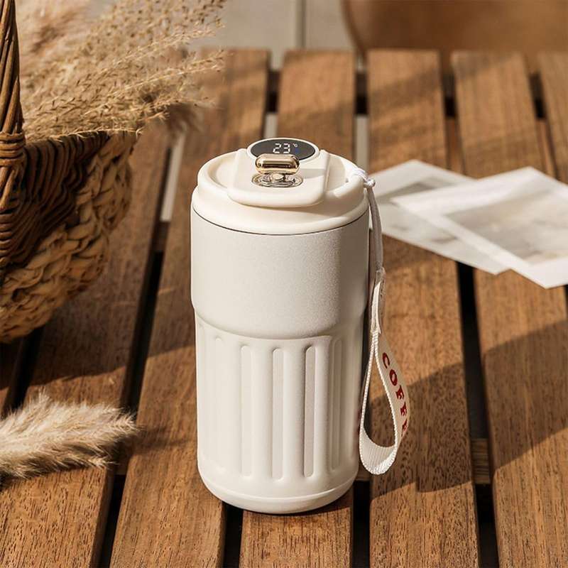 450mL Stainless Steel High Vacuum Coffee Flusk - CREAM WHITE