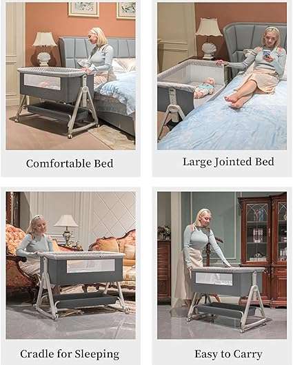 Baby Bedside Crib, Baby Cot, Bedside Co-Sleeper, Moving Baby Bassinet, Rocking Cradle - Convertible,