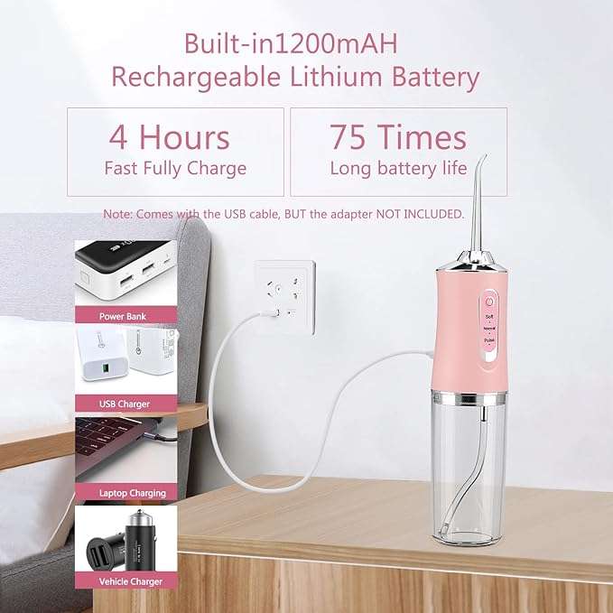 Large Size Portable Dental Floss Rechargeable Cordless 4 Jet Tips 3 Modes IPX7 Waterproof 230ml Remo
