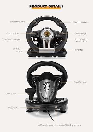 Profession Racing Game Steering Wheel with Brake Pedal for PC, PS3, PS4 and Xbox One