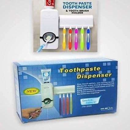 Toothpaste Dispenser and Toothbrush Holder  Automatic Hands-Free Toothpaste Squeezer with Wall Mou