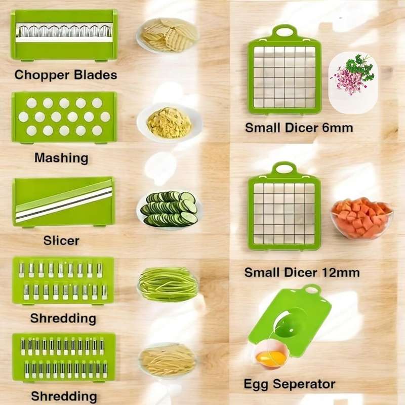 KITCHEN IDEAS HAND OPERATED 16PCS VEGITABLE SLICER, DICER, AND VEGGIE GRATER