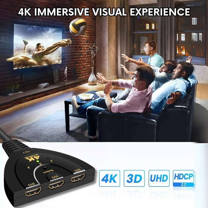 3-IN-1 HDMI Switcher with Selector 4K 60Hz, HDMI with Pigtail HDMI Cable,Supports Full HD 4K 1080P 3