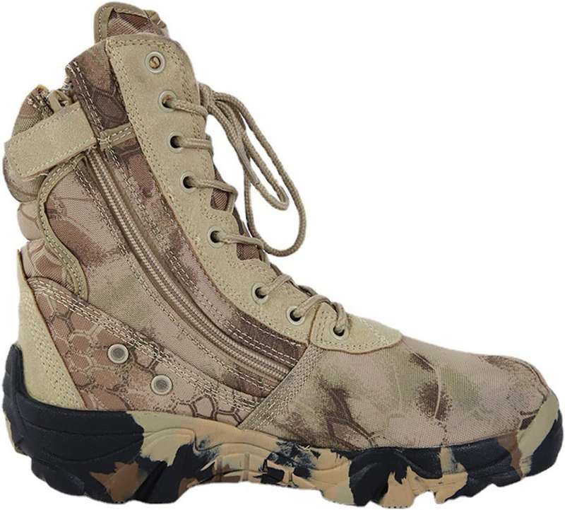 (Hommes) Anti-Slip Safety Breathable Shock-Absorbing Climbing Hiking Tactical Ankle Boots - Khaki