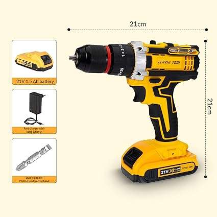 Cordless Drill Driver, 21V Li-ion Battery, 0.8-10mm Keyless Chuck, LED Light, Variable Speed, TPR G