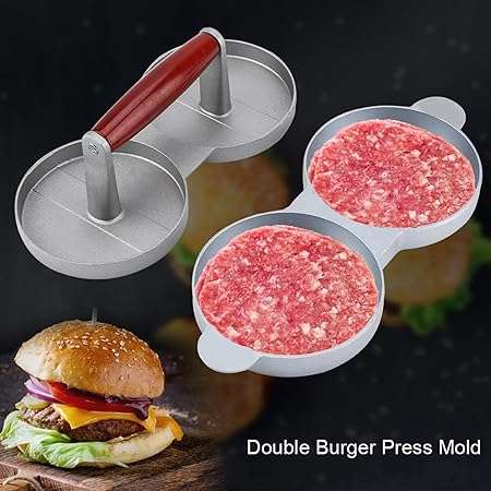 Burger Press, Double Hamburger Patty Maker Aluminum Hamburger Patty Maker Burger Meat Moulds for Ki