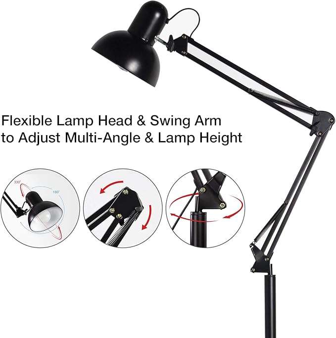 Swing arm standing reading lamp with metal base light lamp