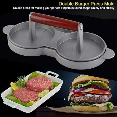 Burger Press, Double Hamburger Patty Maker Aluminum Hamburger Patty Maker Burger Meat Moulds for Ki