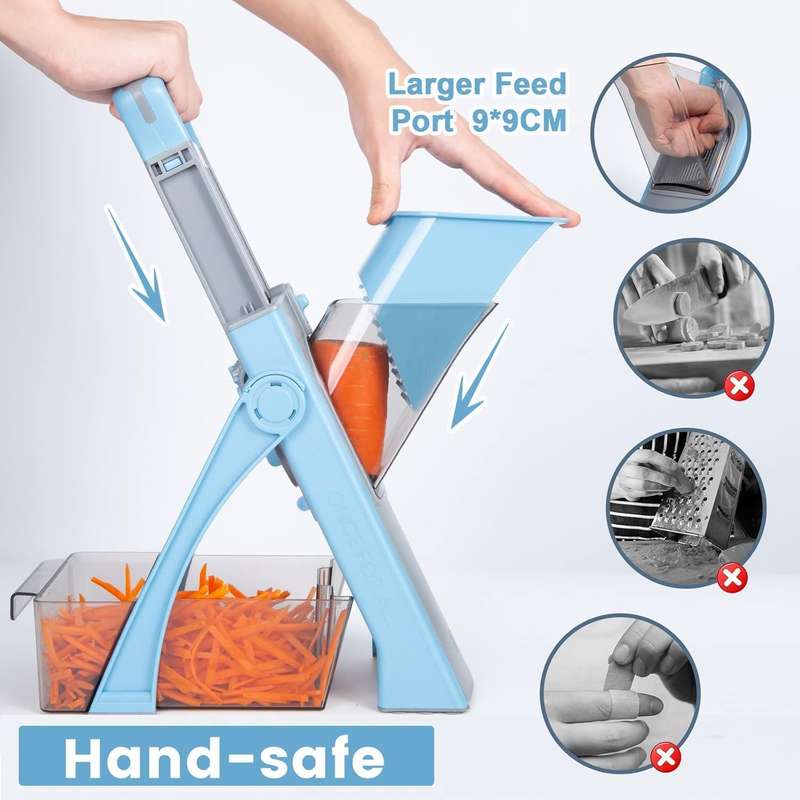 Vegetable Slicer, Multifunctional Veg Chopper with 4 Cutter Modes Adjustable Thicknesses, Slicer, D