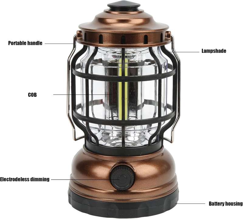 Portable Camping Lantern Dimming Knob outdoor LED COB Tent light with hook 360 Degrees