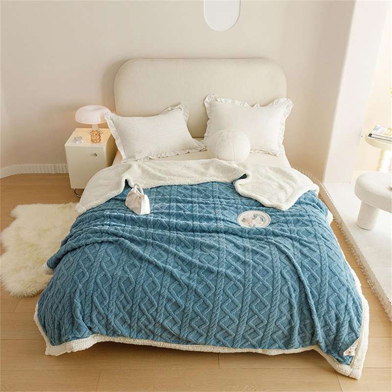 Queen size Warm Geometric Fluffy Fleece - Blue