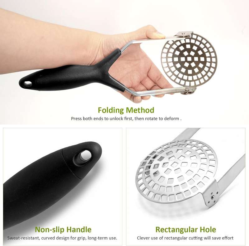 Manual Potato Masher Stainless Steel Potato Crush Potato Masher with Non-Slip Handle Stainless Steel