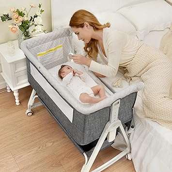 Baby Bedside Crib, Baby Cot, Bedside Co-Sleeper, Moving Baby Bassinet, Rocking Cradle - Convertible,