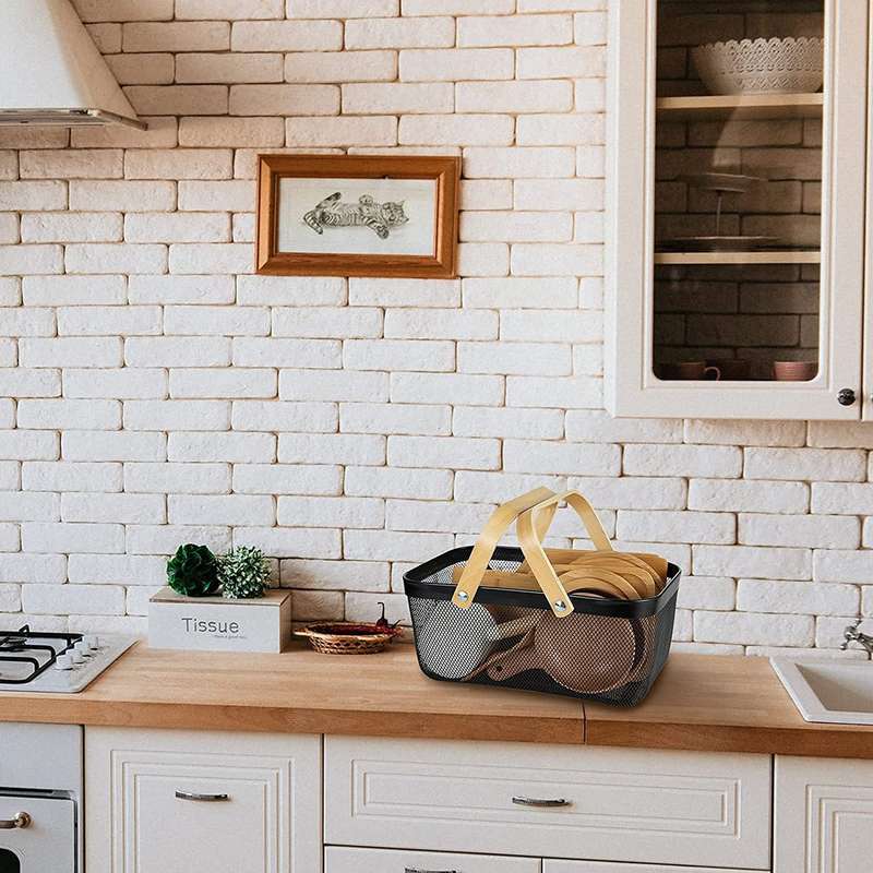 Mesh Storage Basket With Wooden Handle