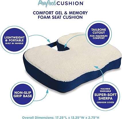 Perfect Cushion Memory Foam & Gel Seat, Quality & Therapeutic Comfort Designed to Cradle & Support Y