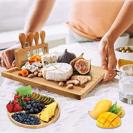 Cheese Board Set - Charcuterie Board Set and Cheese Serving Platte & Serving Tray Including 4 Stainl
