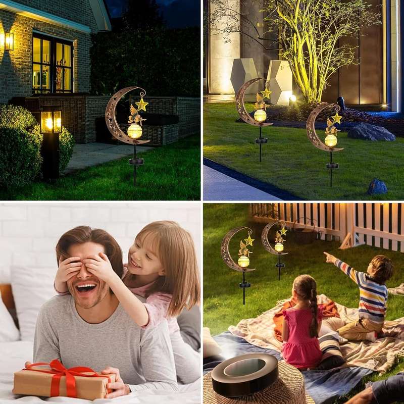 Fairy Solar Garden Lights, Moon Fairy Crackle Glass Lights