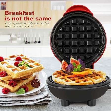Mini Waffle Maker with Stainless Steel Tongs, Baking Tools Household Paninis, Easy Clean, Non-Stick