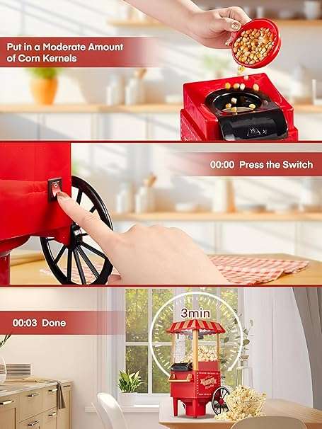 Popcorn Machine Big Vintage Collection and Electric Popcorn Maker Making Machine, Instant Popcorn Ma