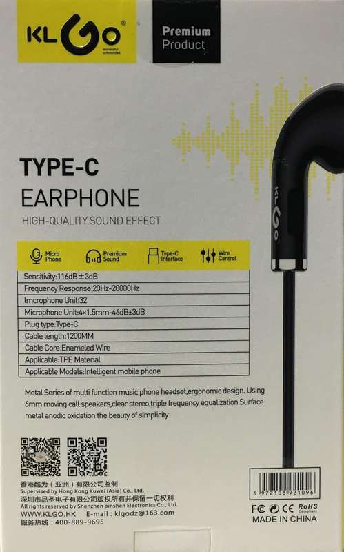 KLGO TYPE-C HIGH QUALITY SOUND EFFECT EARPHONES - KS-19