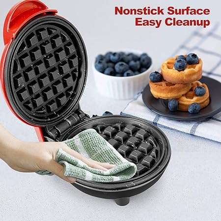 Mini Waffle Maker with Stainless Steel Tongs, Baking Tools Household Paninis, Easy Clean, Non-Stick