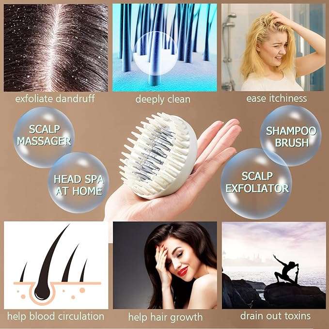 Hair Scalp Massager Shampoo Scrubber Brush,rubber grip Wet & Dry Scalp shower Massage brush,Soft Bri