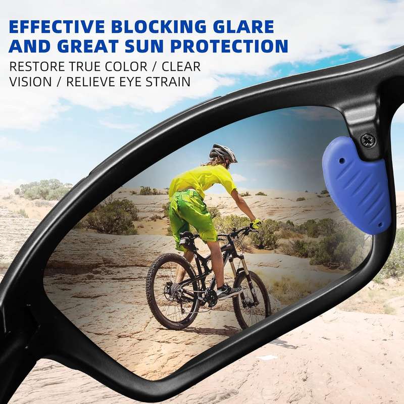 Polarized Sports Sunglasses Mens Cycling Running Golf Fishing Volleyball Tennis Anti-UV (Black/Blue)