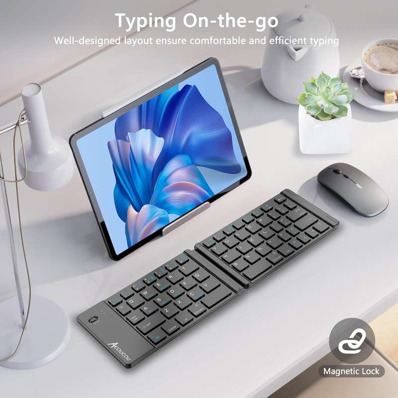 Foldable bluetooth keyboard with bluetooth mouse