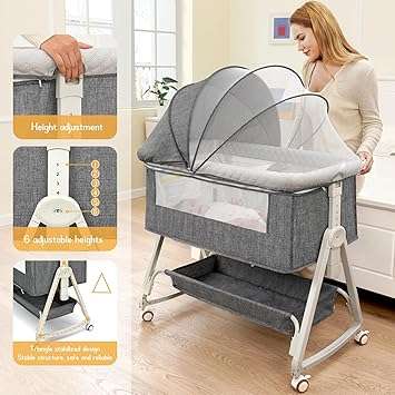Baby Bedside Crib, Baby Cot, Bedside Co-Sleeper, Moving Baby Bassinet, Rocking Cradle - Convertible,