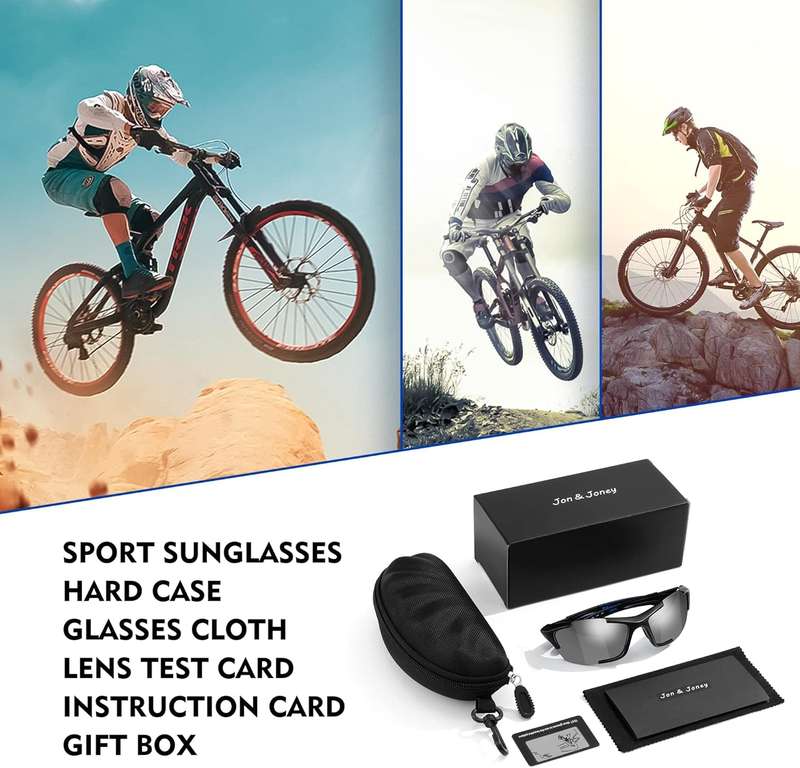 Polarized Sports Sunglasses Mens Cycling Running Golf Fishing Volleyball Tennis Anti-UV (Black/Blue)