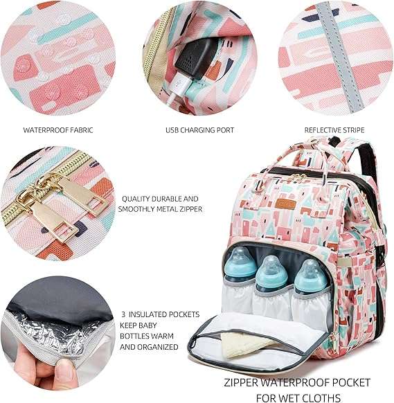 Multifunctional Mother and Baby bed Bag pink