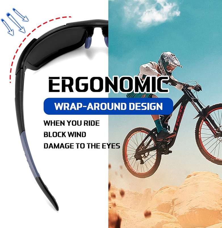 Polarized Sports Sunglasses Mens Cycling Running Golf Fishing Volleyball Tennis Anti-UV (Black/Blue)