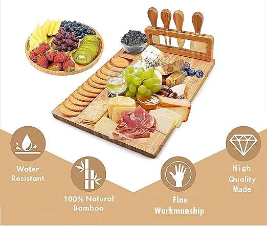 Cheese Board Set - Charcuterie Board Set and Cheese Serving Platte & Serving Tray Including 4 Stainl