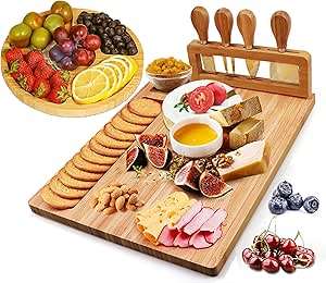 Cheese Board Set - Charcuterie Board Set and Cheese Serving Platte & Serving Tray Including 4 Stainl