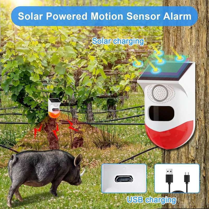 Solar Motion Sensor Alarm, Shed Alarm with 2 Remote Control, Wireless Infrared Motion Detectors