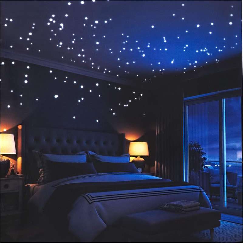 Glow in the Dark Stars Wall Stickers, 252 Adhesive Dots and Moon for Starry Sky, Galaxy Decor