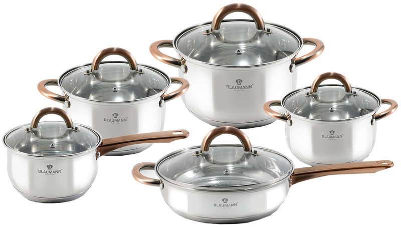 Blaumann 9 Pieces Stainless Steel Gourmet Line Cookware Set (COMES WITHOUT ONE LID)