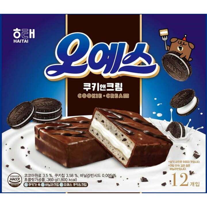 Haitai Oh! Yes Cookie &amp; Cream Chocolate Coated Cake (12 Pack) 360g