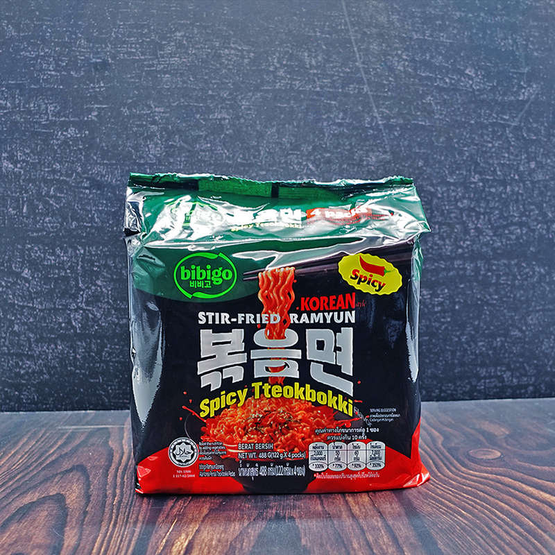 Bibigo Stir-Fried Ramyun Spicy Tteokbokki Flavoured Noodles 4 Pack(122g x 4)