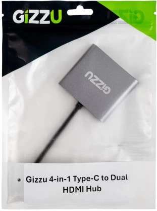 Gizzu 4-in-1 Type-C to Dual HDMI Hub