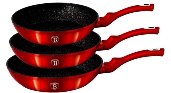 Berlinger Haus 3 Pieces Metallic Line Marble Coating Fry Pan Set - Burgundy (DISPLAY MODEL)