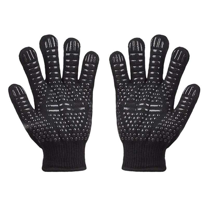 Kitchen Kult Heat &amp; Cut Resistant Non-Slip Silicone Grilling Gloves - Black