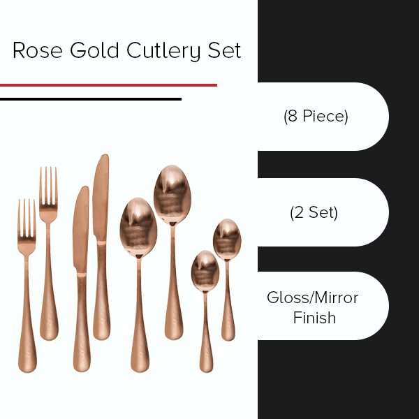 Kitchen Kult 8 Piece Stainless Steel Cutlery Set - Rose Gold